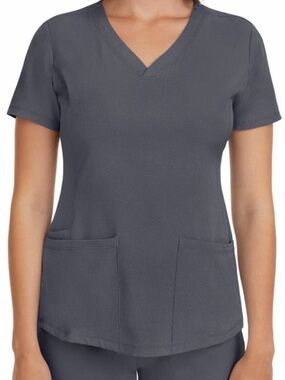 HH Works Monica Scrub Top Medium Gray Stretch 4-Way V-Neck Pockets Short Sleeve